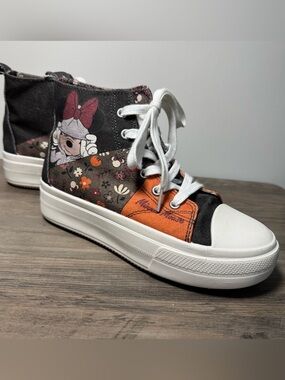 Disney Kids High-Top Sneakers in Black, Orange, and White with Character Art